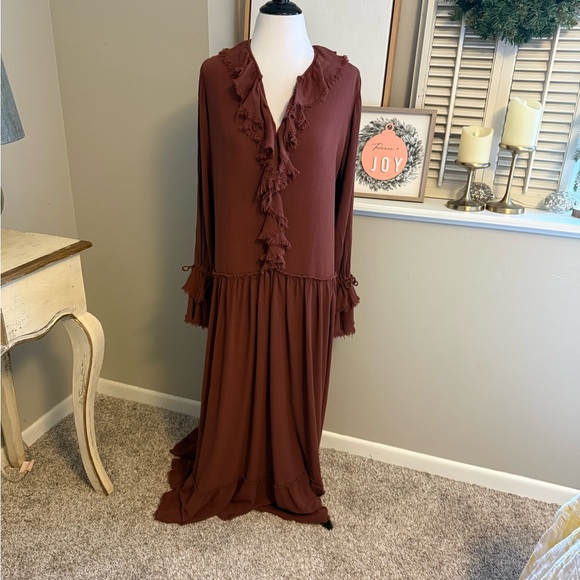 Free People Sweet Darlin Elegant Brown Ruffle Maxi Dress - Picture 3 of 9